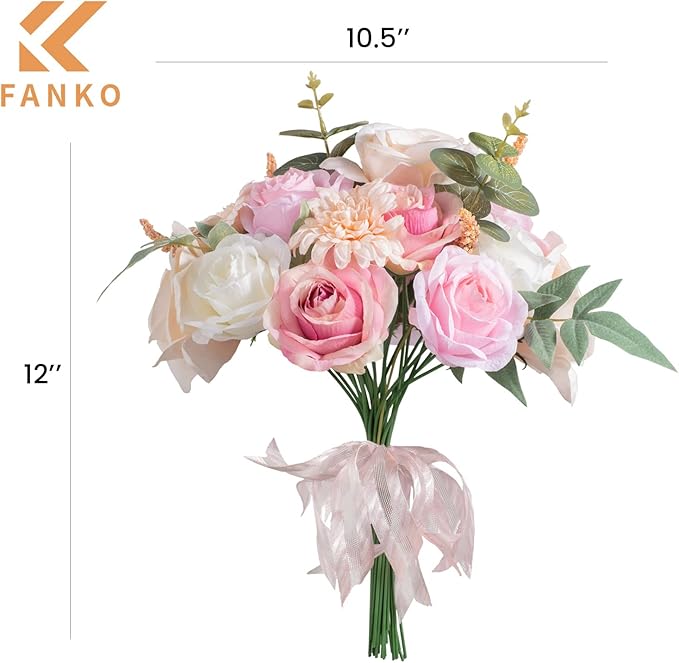 FANKO Rose Artificial Flowers Combo for DIY, Fake Pink Rose Artificial Silk Flowers with Greenery, Real Looking Artificial Faux Flowers for Wedding, Table Decoration, Centerpieces, Party, Home Décor