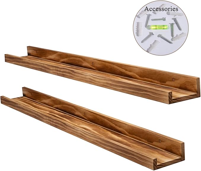 AZSKY 48 Inches Long Wood Photo Picture Ledge Shelf with Lip Floating Shelves for Nursery Books Set of 2 Rustic Wall Shelf for Kids Bedroom Office Bathroom Living Room Frames