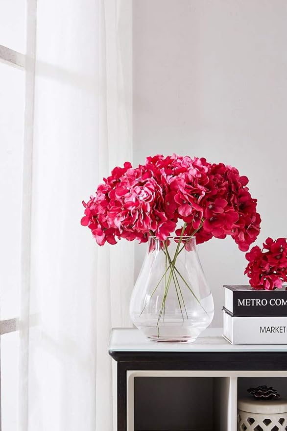 Artificial Hydrangea Flowers Fuchsia 10 Heads Hydrangea Silk Flowers Head for Wedding Centerpieces Bouquets DIY Floral Decor Home Decoration with Long Stems
