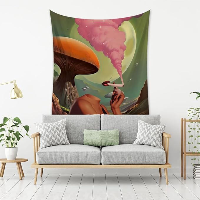 Retro Surreal Mushroom Vintage Trend preppy room decor Tapestry wall art Vintage Hanging with Wall Aesthetic Tapestry Decor Wall Hanging for Bedroom and Dorm Decor 70x90inch