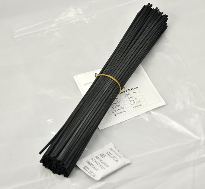 100 Pieces Rattan Reed Diffuser Replacement Refill Sticks 9.8" (25cmx3mm, Black)