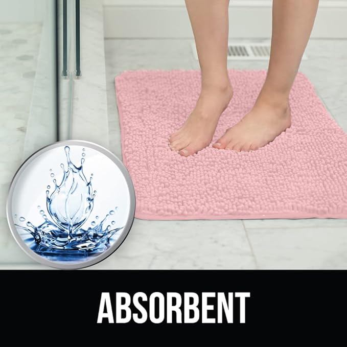 KANGAROO Bathroom Rugs, Chenille Soft Absorbent Bath Rug, Shaggy Shower Mat, Quick Dry Machine Wash Bathmat, Plush Carpet Mats for Tub, Bathtub and Room Home Decor Accessories, 36x24, Light Pink