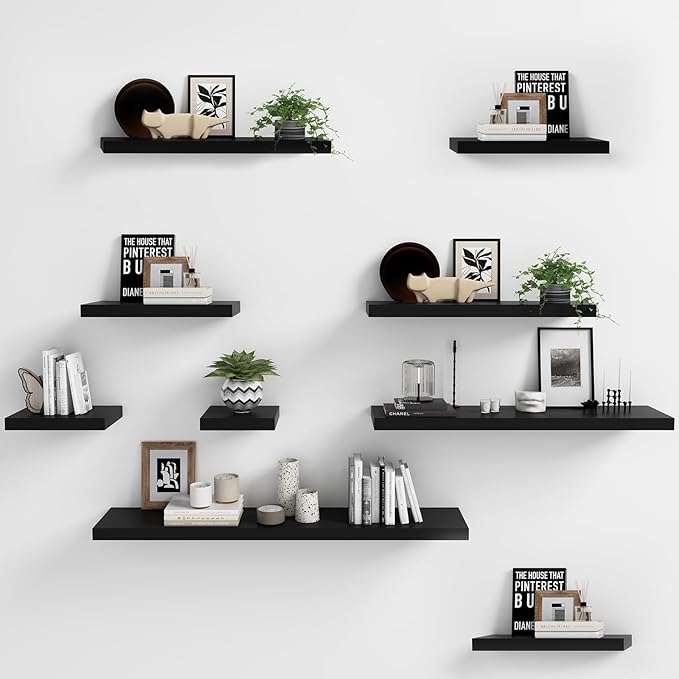 WELLAND 60 inch Black Mission Floating Shelves for Wall, Bathroom Wall Mount Shelves, Wood Modern Display Shelves, Book Shelves,for Bedroom,Living Room and Kitchen