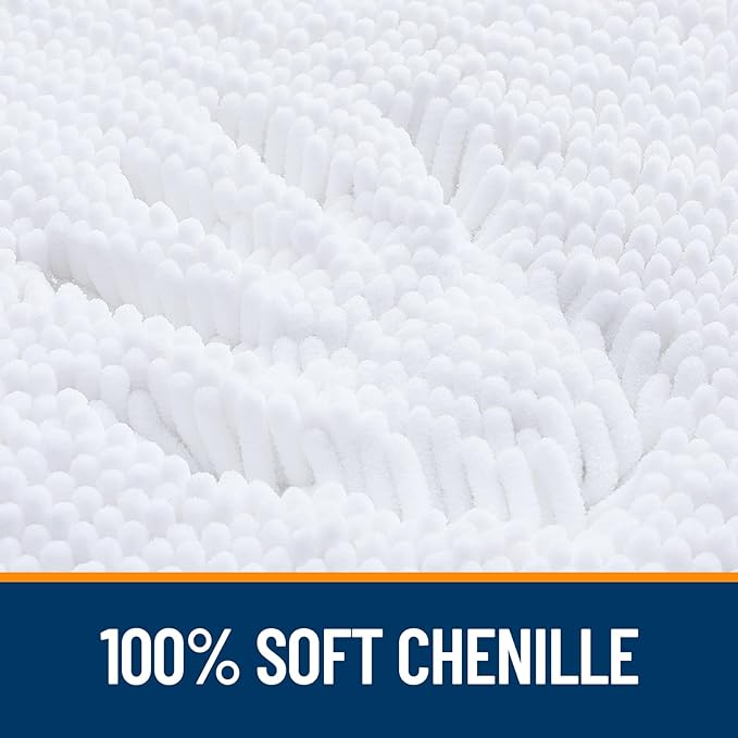 OLANLY Bathroom Rugs 36x24, Extra Soft Absorbent Chenille Bath Rugs, Rubber Backing Quick Dry, Machine Washable Bath Mats for Bathroom Floor, Tub and Shower, Home Decor Accessories, White