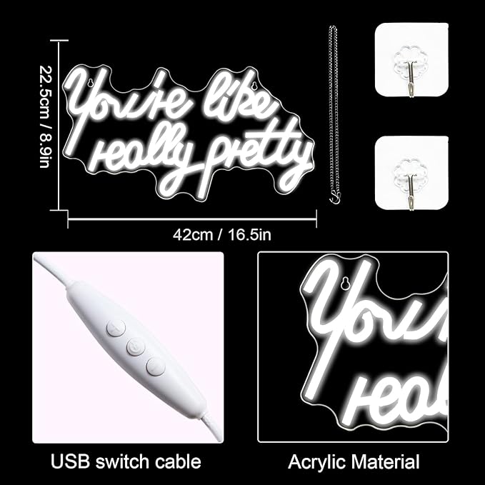 Lucunstar You're Like Really Pretty Neon Sign,Led Sign,White Led Neon Light for Wall Decor,Light Sign for Wedding,Dimmable Switch with USB Connectivity Neon Sign for Bedroom Decor,Home Wall Decor