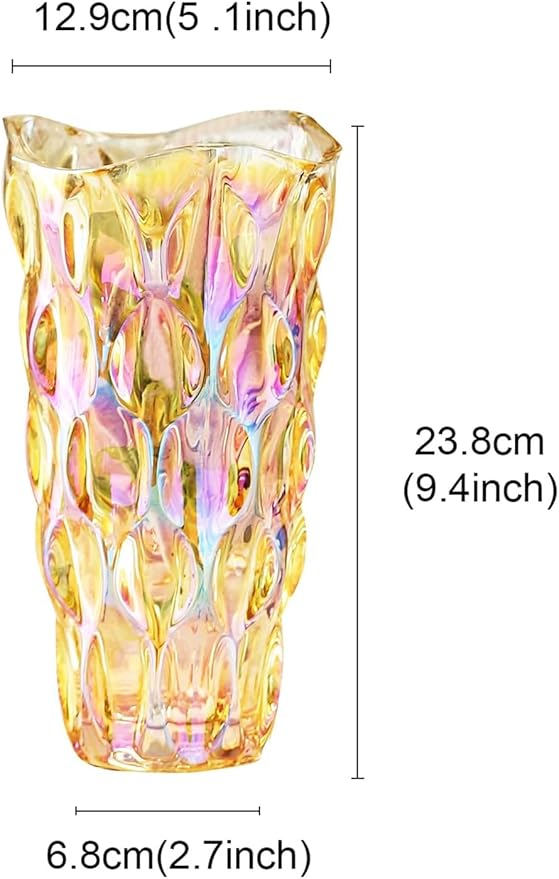CEMABT Amber Glass Vase for Centerpieces, 9.4-inch Height, 5.1-inch Opening Width, 3.4 lbs Weight, Unbreakable, Suitable for All Kinds of Flowers, Modern and Elegant