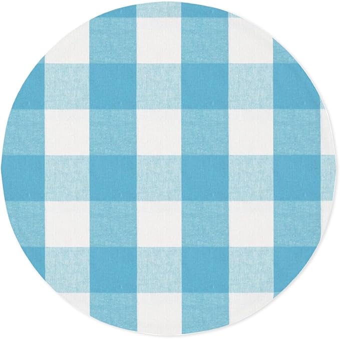 Sky Blue & White Cotton Buffalo Check Round Placemat, Set of 4, 15 Inch eco-Friendly Fabric Handcrafted Machine Washable Indoor & Outdoor Tablemat