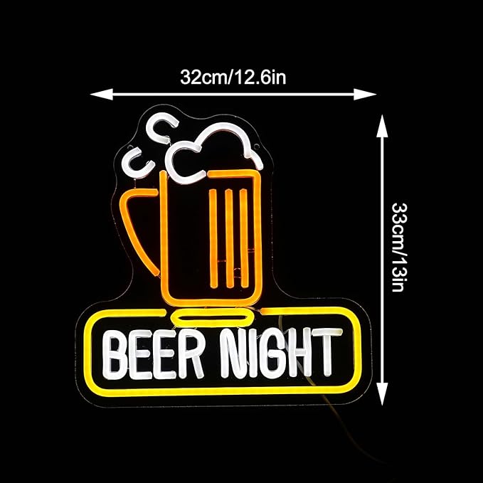 Beer Night Neon Sign for Man Cave Bar Decor Yellow White Beer Neon Light Bar Neon Sign Wall Art for Bedroom Beer Pub Man Cave Restaurant Party Decor