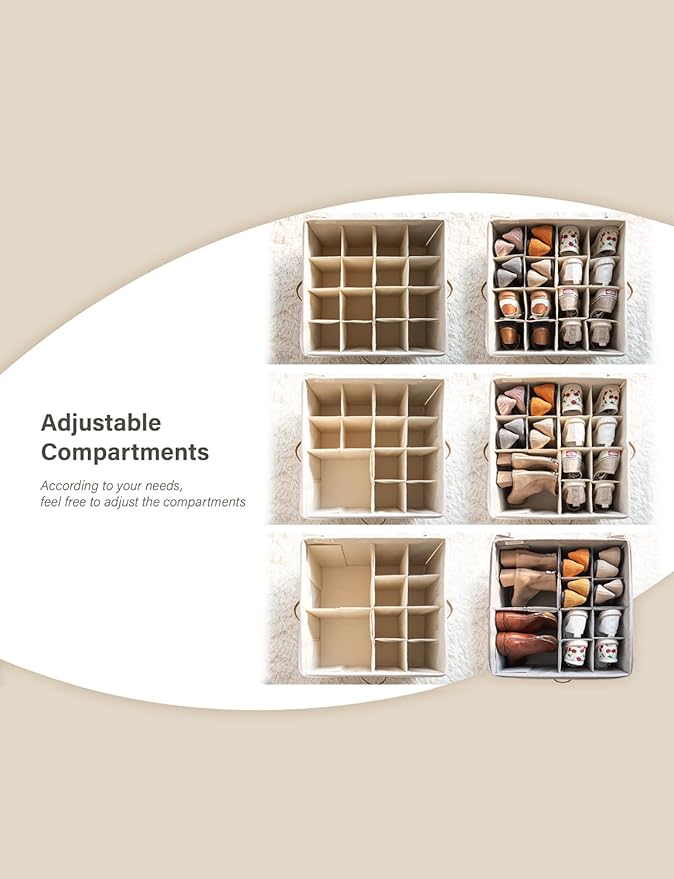 StorageWorks Shoe Organizer for Closet, Fits up to 16 Pairs, Shoe Cubby Storage Containers with Adjustable Dividers and Clear Cover, Grey