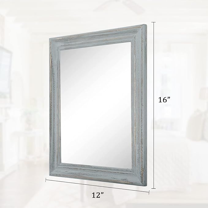 Wooden Mirror with Framed Rectangular Retro Wall Mirrors Decorative for Bathroom Bedroom Living Room Hallway Entryway Home Decor Grey