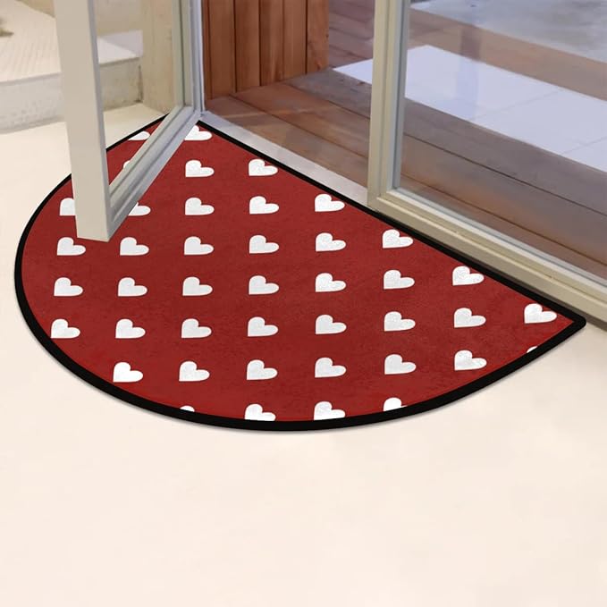 Half Round Doormat Red Love Rug Valentine's Day Decorative Mats Gifts Half Moon Kitchen Mat Non-Slip Bathroom Doormat Washable for Living Room Bedroom Rug