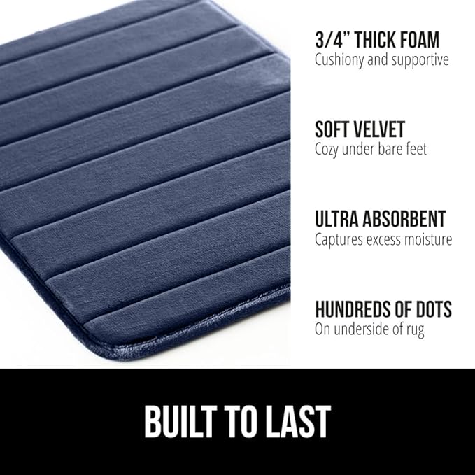 GORILLA GRIP Memory Foam Bath Mat, Soft Absorbent US Designed Bathroom Rug, Gripping Dots Machine Washable Bathmat, Cushioned Floor Mats, Shower Sink Rugs Room Décor Accessories, 42x24 Navy Blue