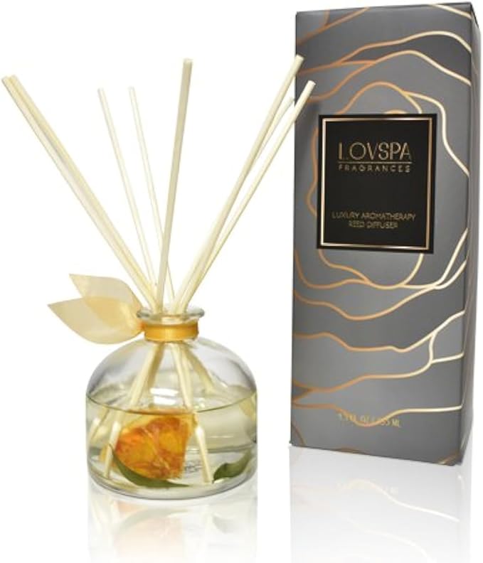 LOVSPA REVITALIZE Mandarin Lime & Basil Reed Diffuser - an Energizing Blend of Mandarin Orange, Bergamot, Lime, Basil, Lilac & Vetiver - Great Kitchen Scent & Nice Home Gift Idea