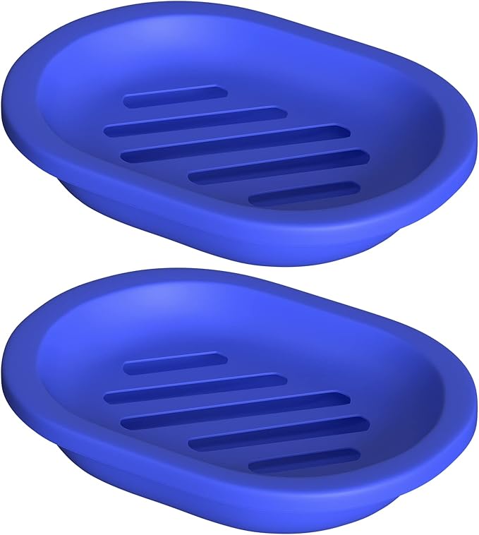 Topsky 2 Pcs Soap Dish Soap Holder for Shower, Soap Dishes Soap Savers for Bar Soap, Soap Bar Holder Shower with Drip Tray, Plastic Double Layer Draining Soap Box for Bathroom Kitchen - Blue