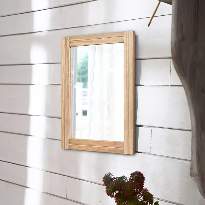 AAZZKANG Rustic Mirrors for Wall with Rectangular Wood Frame Decorative for Farmhouse Bedroom Bathroom Living Room Home Office