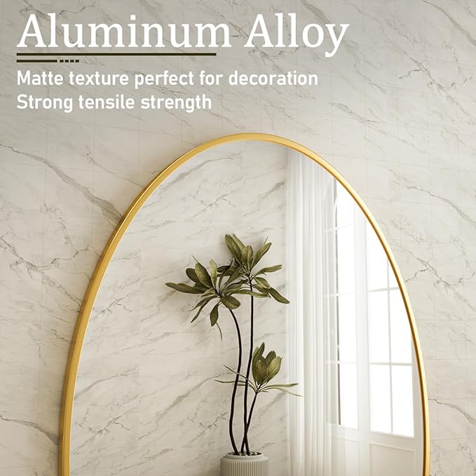 Gold Oval Bathroom Mirror, 26 x 38 inch Modern Oval Wall Mounted Vanity Mirror with Tempered Glass Hanging Horizontally or Vertically, Gold