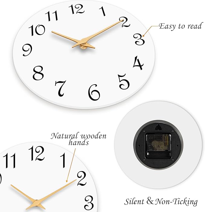 Wall Clock, 8 Inch Modern Wall Clocks Battery Operated, Small Silent Non Ticking Clock Decorative for Kitchen, Bathroom, Bedroom, Desk, Bookshelf (White)