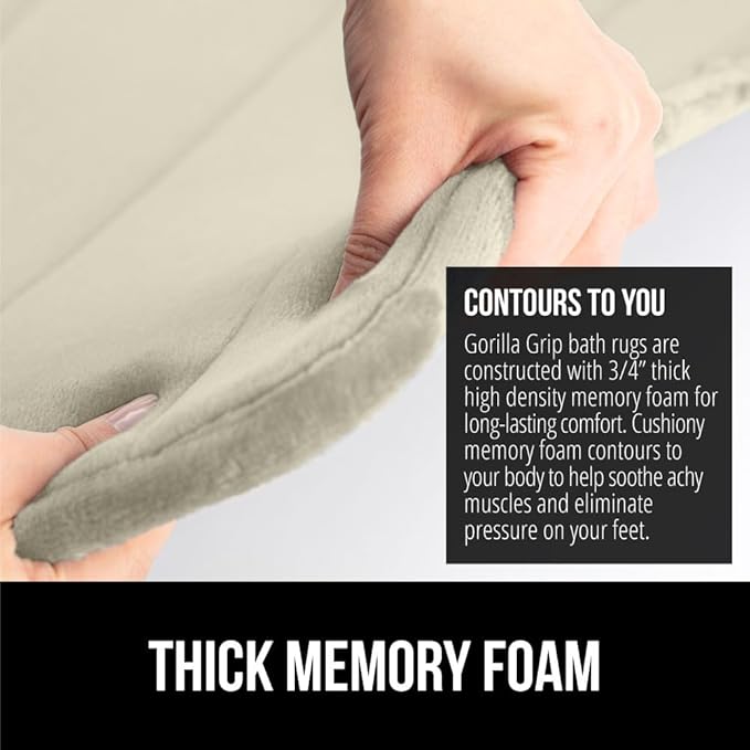 GORILLA GRIP Memory Foam Bath Mat, Soft Absorbent US Designed Bathroom Rug, Gripping Dots Machine Washable Bathmat, Cushioned Floor Mats, Shower Sink Rugs Room Décor Accessories, 60x24 Champagne