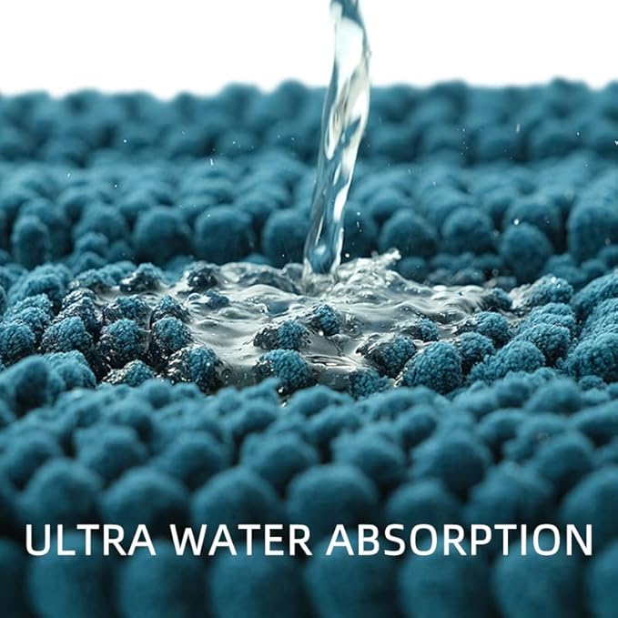 Bath Mat for Bathroom Ultra-Soft Machine Washable Rugs for Shower Room with Non-Slip Backing Shaggy Absorbent Luxury Chenille Bath Rug Perfect for Tub Sink Bedroom Door (16"x24", Cyan)