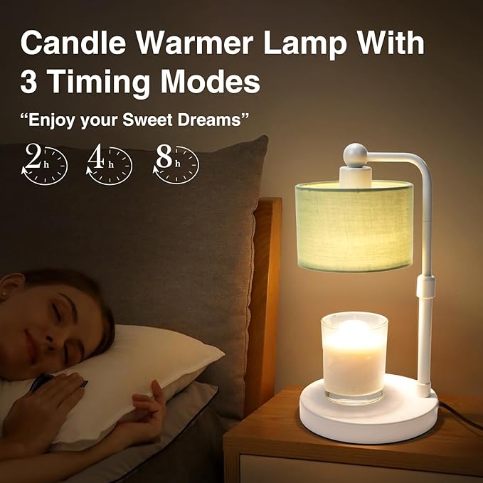 Candle Warmer Lamp with Timer, Dimmable Candle Wax Warmer, Height Adjustable Electric Candle Lamp Warmer with 2 Bulbs, Gifts Idea for Women Her, Mom, Vintage Home Decor for Bedroom-Mint Green