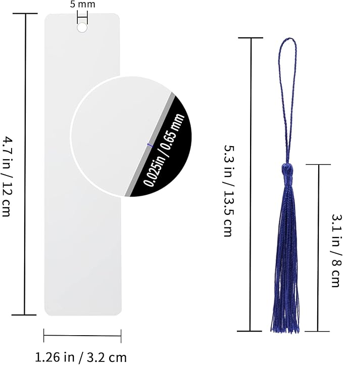 120 Pcs Sublimation Bookmark Blank Heat Transfer Aluminum Metal Bookmarks Bulk DIY Bookmarks with Hole and Colorful Tassels for Crafts,Personalized Tassels Blank Bookmarks