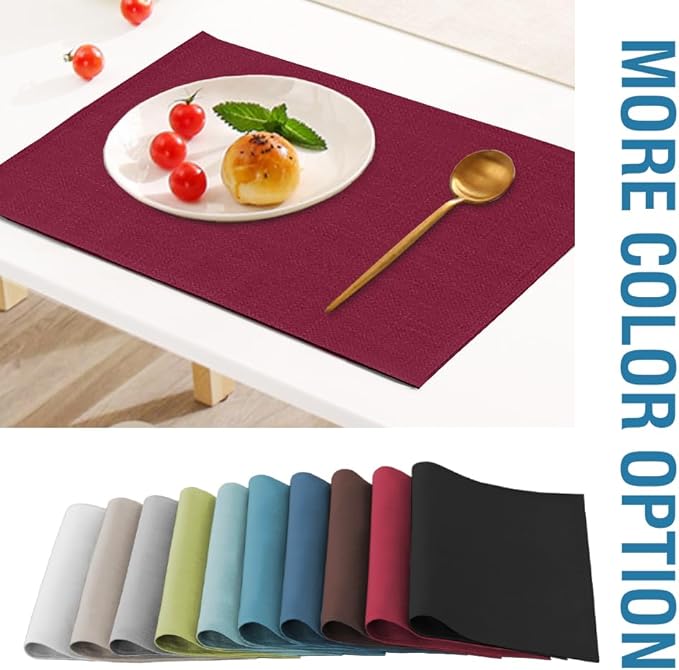 H.VERSAILTEX Linen Placemats Set of 8 Premium Solid Table Mats for Dining Table Spill-Proof Waterproof Heat-Resistant Kitchen Mats Washable, 12x18 inches, Christmas Red