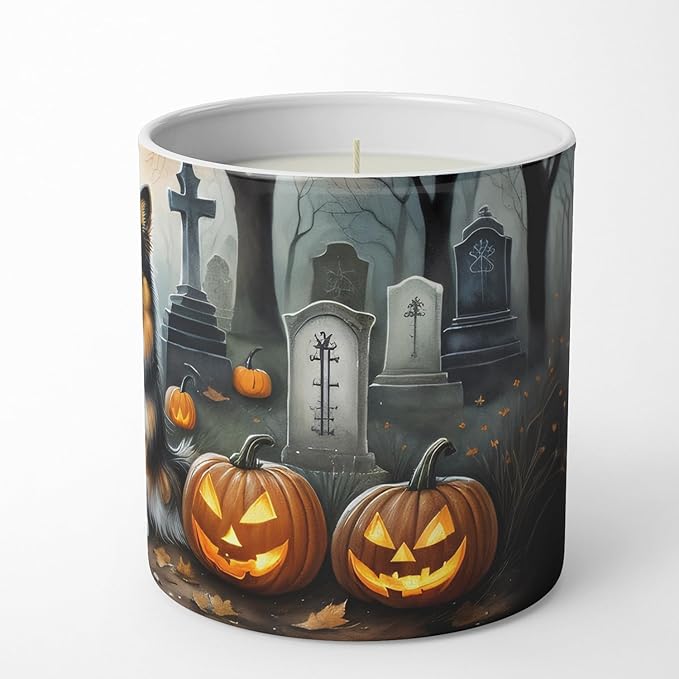 Caroline's Treasures DAC2053CDL Sheltie Spooky Halloween Decorative Soy Candle Nature Soy Wax Essential Oil Home Decor Ideal for Bedroom Kitchen Bath Office Gift, 10 oz