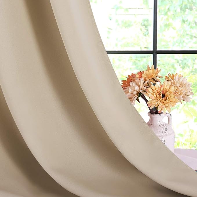 NICETOWN Room Darkening Window Curtain Panels, Thermal Insulated Grommet Room Darkening Curtains for Bedroom (Biscotti Beige, 2 Panels, W70 x L84 -inch)