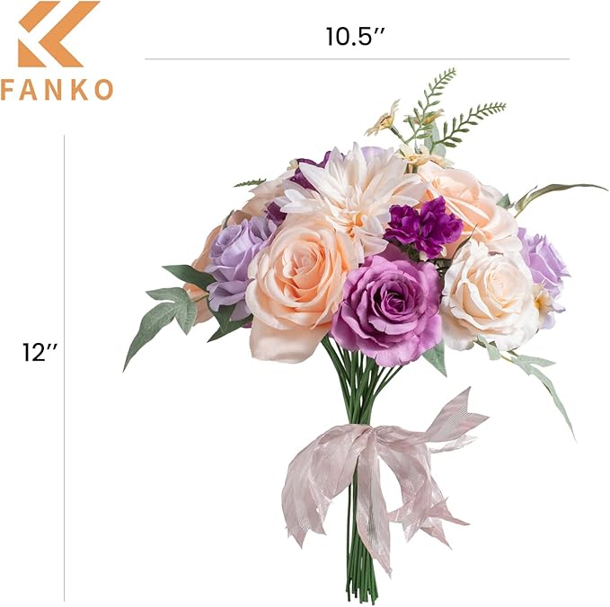 FANKO Rose Artificial Flowers Combo for DIY, Fake Purple Rose Artificial Silk Flowers with Greenery, Real Looking Artificial Faux Flowers for Wedding, Table Decoration, Centerpieces, Party, Home Décor
