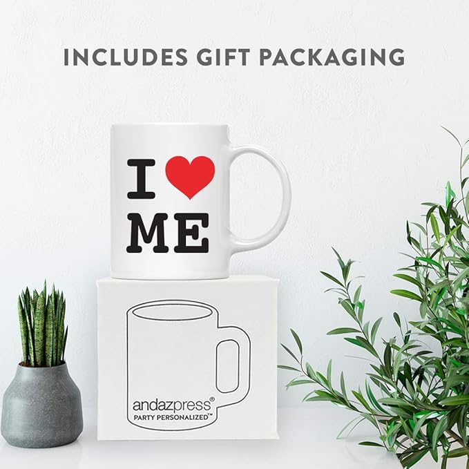 Andaz Press Valentine’s Day Funny 11oz. His Her Couples Coffee Mug Gift, I Love Me, Heart Graphic, 1-Pack, Gift Box I Love Me Mug Valentines Mug Valentines Coffee Cup Heart Mug Valentines Day Mugs