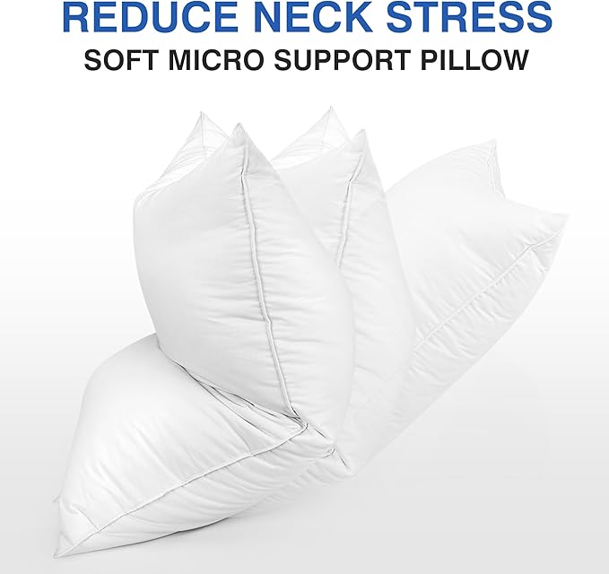 Goose Feather Bed Pillow Queen Size Set of 2 - Hotel Down Pillows for Sleeping, Soft 600 Thread Count Cotton Cover, Fluffy Support Surround Fill Polyester for Back, Stomach, Side Sleepers