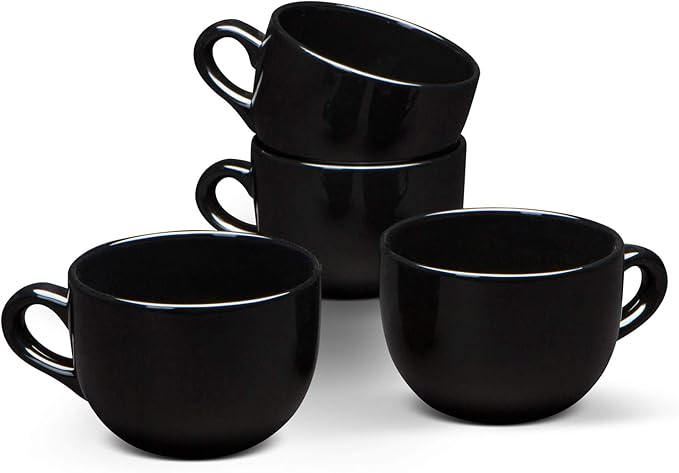 Serami Oversized Ceramic Coffee Mug with Handle - Large 22 oz Cup, Perfect for Latte, Cappuccino, Soup, Cereal - Ideal for Everyday Use - Ceramic Bowl Set, Large Coffee Mug Set (Black 4 Pack)