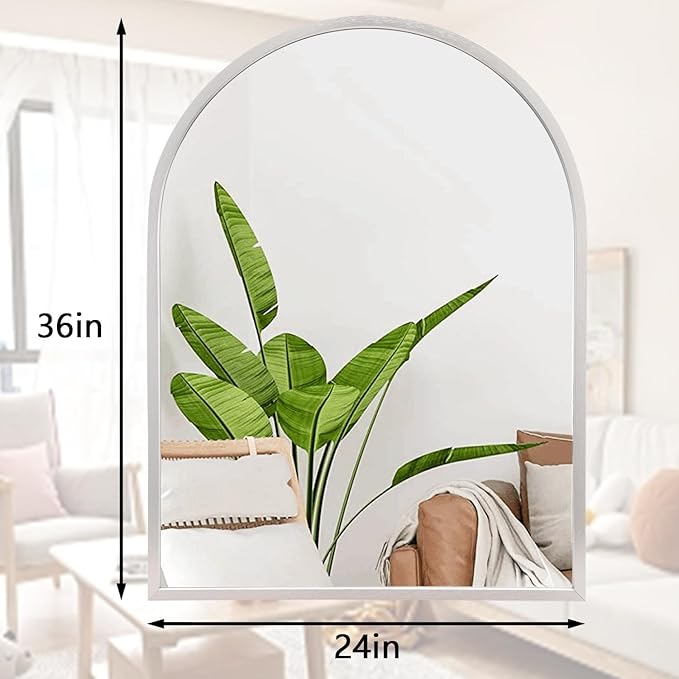 Arch Bathroom Mirror, 36"x24" Large Metal Frame Wall Mounted Mirror Silver Vanity Wall Mirror for Bedroom, Entryway, Living Room Vanity