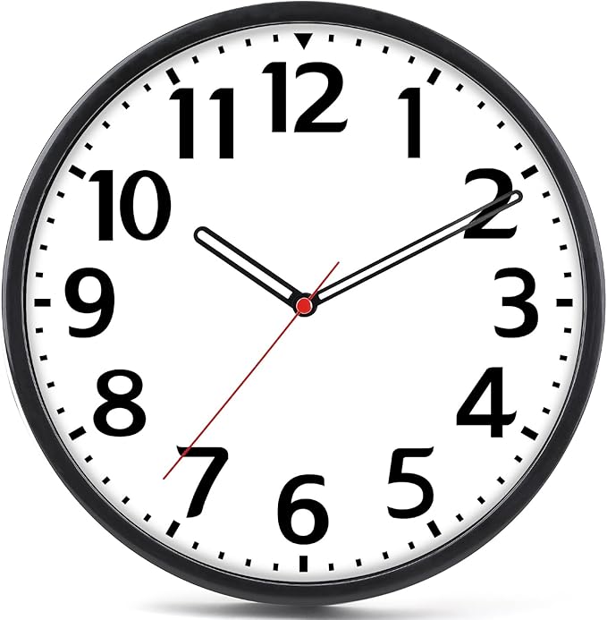 Wall Clock Silent & Non Ticking Modern Quartz Battery Operated Digital Quiet Sweep Office/Home/School/Kitchen Decor Clocks 9 Inch Black