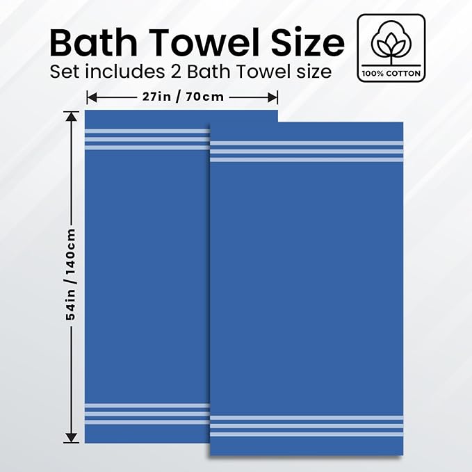 Infinitee Xclusives 100% Cotton Luxury Bath Towels Set of 2 (27x54 Inches), Soft, Absorbent, Quick Dry, Perfect Towels for Bathroom, Gym, Spa & Hotel |Tranquil Navy|