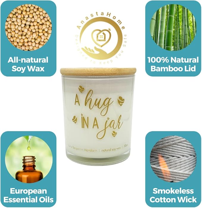 Hug in a Jar Soy Candle for Loved Ones. Uplifting Thoughtful Healing Gift for Best Friends.Ideal Valentine's Day Gift. Birthday Gift for Mom, Dad, Sister, Grandma (Lime, Bergamot & Mandarin)