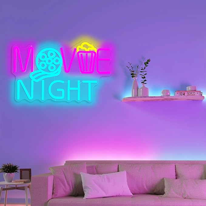 Neon Sign Cinema Led Neon Light Dimmable Popcorn Paper Box Neon Sign for Wall Decor Movie Theater Lights Movie Room Light Up Sign for Film Room Cinema Party Birthday Gift