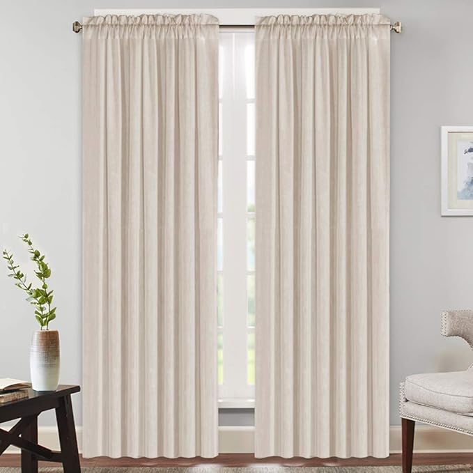 PrinceDeco Linen Curtains 84 Inches Long Soft Thick Linen Burlap Curtains for Living Room/Bedroom Country Rustic Linen Blended Curtains 2 Panels Set(Angora, 52" W x 84" L)