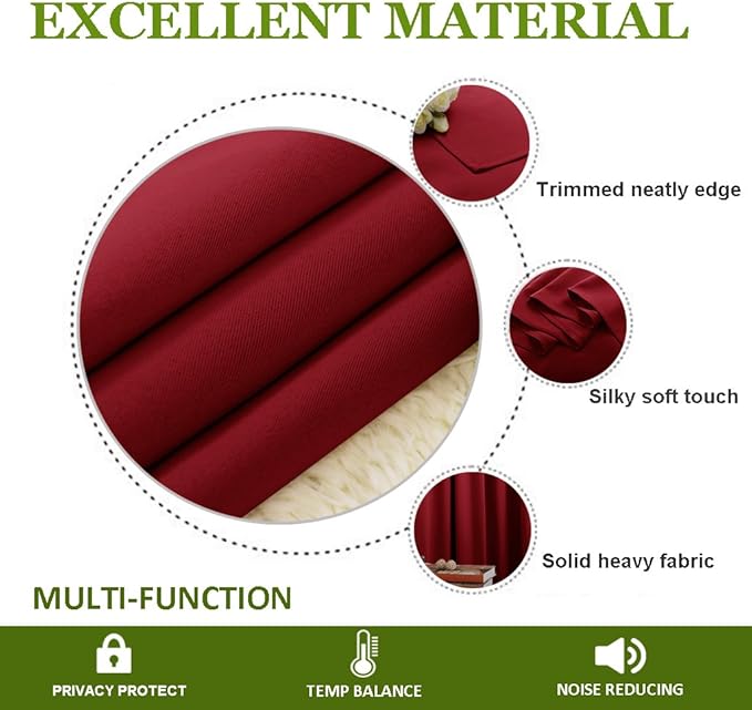 NICETOWN Christmas Burgundy Bedroom Curtains Blackout Draperies, Home Decorations Thermal Insulated Solid Grommet Top Blackout Drapes for Cafe (One Pair, 70 x 72-inch)