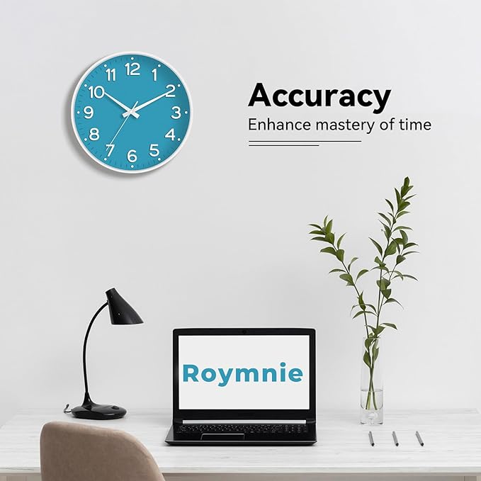 Wall Clock, Silent Wall Clocks Battery Operated 8 Inch-Modern Non Ticking Analog Clock Decorative for Kitchen Office Bathroom Bedroom(Blue)