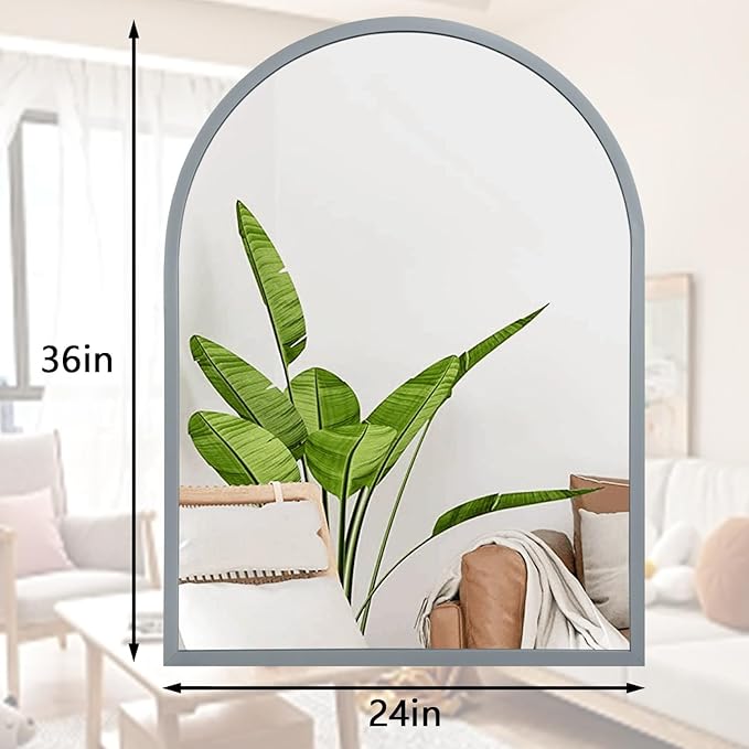 Large Arched Wall Mirror Aluminum Alloy Frame Bathroom Mirror Brushed Metal Vanity Wall Mounted Mirror for LivingRoom Bedroom Entryway Room Home Decor 36"x24"