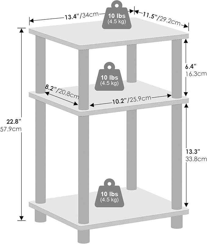 Furinno Just 3-Tier Turn-N-Tube Open Storage Nightstand, 2-Pack, Americano, Stainless Steel Tubes