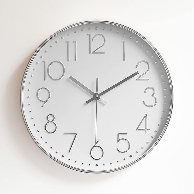 Tosnail 12 Inches Round Silent Non Ticking Quartz Wall Clock - Elegant Silver Frame