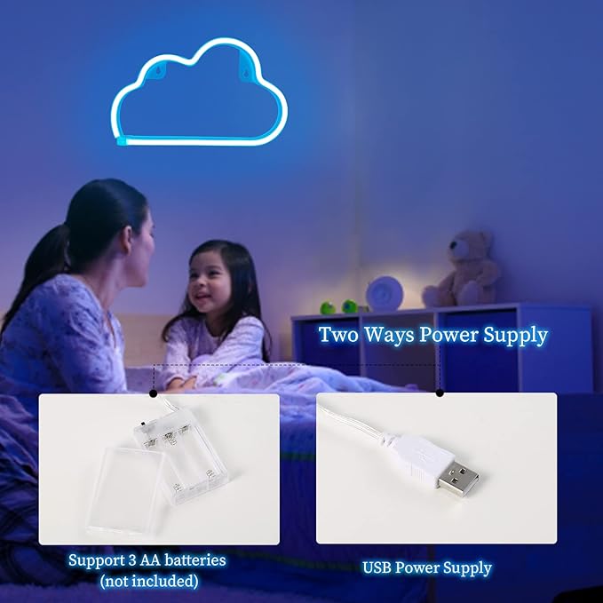 LED Cloud Neon Light for Wall Decor, Battery or USB Powered Sign Shaped Decoration Wall Lights for Bedroom Aesthetic Teen Girl Kid Room Christmas Birthday Wedding Party