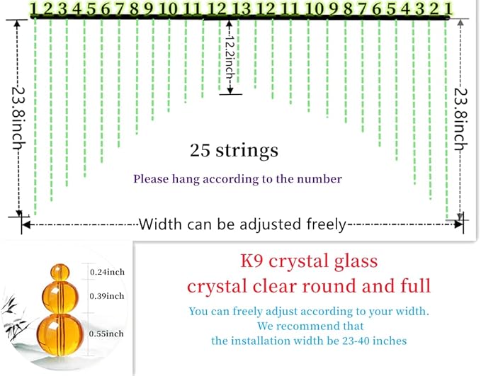 Hanging Glass Door Beaded Curtains Valance Self-Adhesive for Doorways Crystals Stran Arched Windows, Clear Crystal Room Partition Curtain Door Frame Beads for Doorways Closets 15