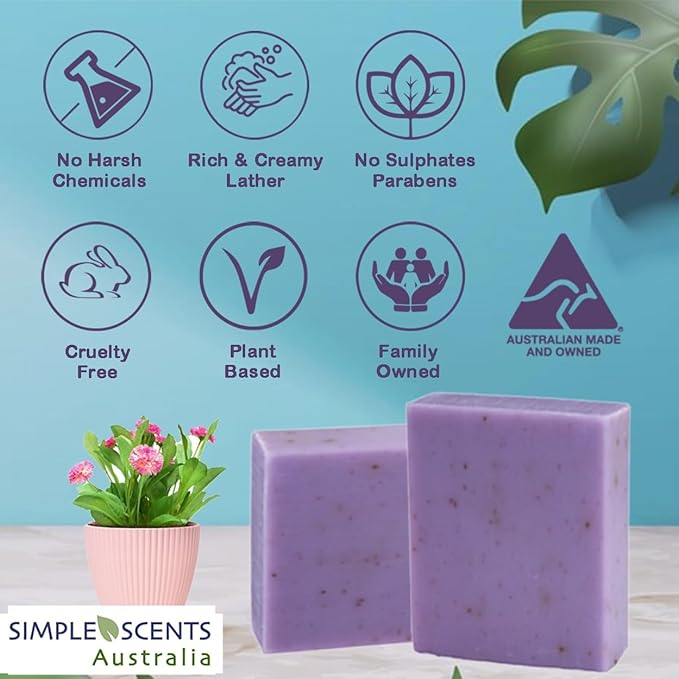 Lavender with Flowers Scented Natural Soap Bars (5 Bars), 3.5oz Moisturizing French Triple Milled Soap Bars Enriched with Shea Butter - Pure Plant Oil Bath & Body