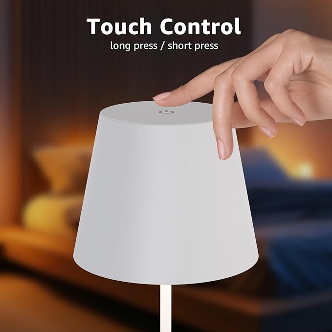 uuffoo 2 Pack Cordless Rechargeable Table Lamps, 5200mAh Battery Powered Outdoor Table Lamps with 3 Colors Stepless Dimming, Desk Night Light for Restaurant, Patio, Bedroom, Bar (White)