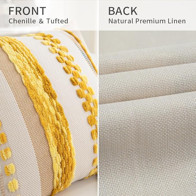 Boho Pillow Covers 18x18 Set of 2 for Couch-Modern Farmhouse Sofa Decorative Throw Pillow Covers Textured Chenille Cushion Covers Outdoor Netural Bohemian Pillow Cases Square