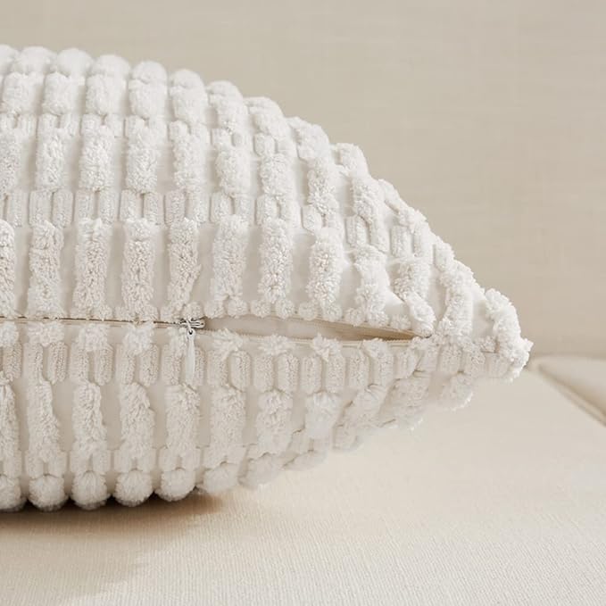 Fancy Homi 4 Packs Pure White Decorative Throw Pillow Covers 16x24 Inch for Living Room Couch Bed, Rustic Modern Farmhouse Boho Home Decor, Soft Plush Corduroy Cute Accent Square Cushion Case 40x60 cm