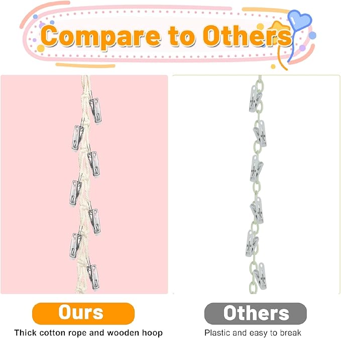 Stuffed Animal Storage Hammock Corner - Hanging Stuffed Animal Holder with 20 PCS Metal Clips, Boho Stuffed Animal Organizer Chain for Hanging Hats Socks Holiday Cards (1pc Beige)